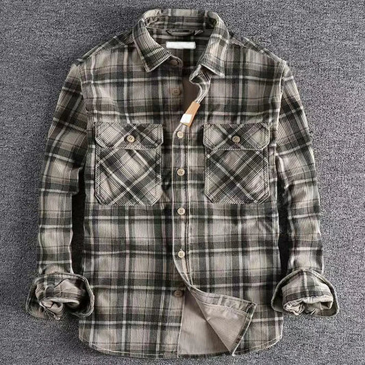 VALORIA | Men’s Vintage Plaid Corduroy Shirt soft corduroy fabric with classic plaid pattern