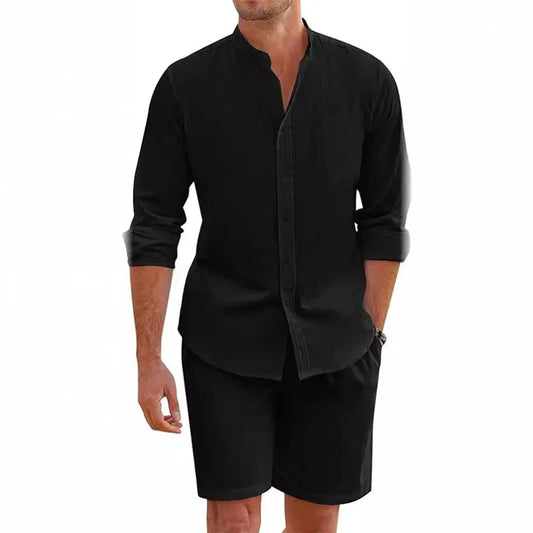 VALORIA | Men’s cotton linen shirt and shorts set breathable summer design