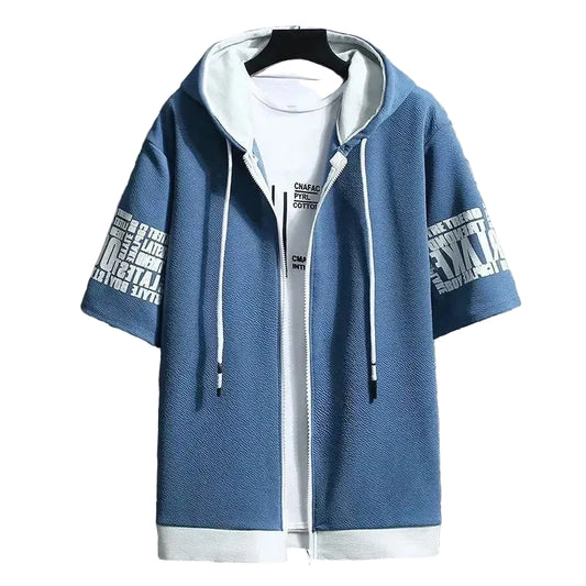 VALORIA | Men’s lightweight hooded zip-up graphic T-shirt with modern streetwear style