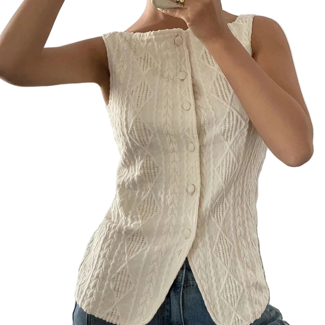 VALORIA | Women’s Geometric Sleeveless Shirt comfortable everyday top for work and casual outings