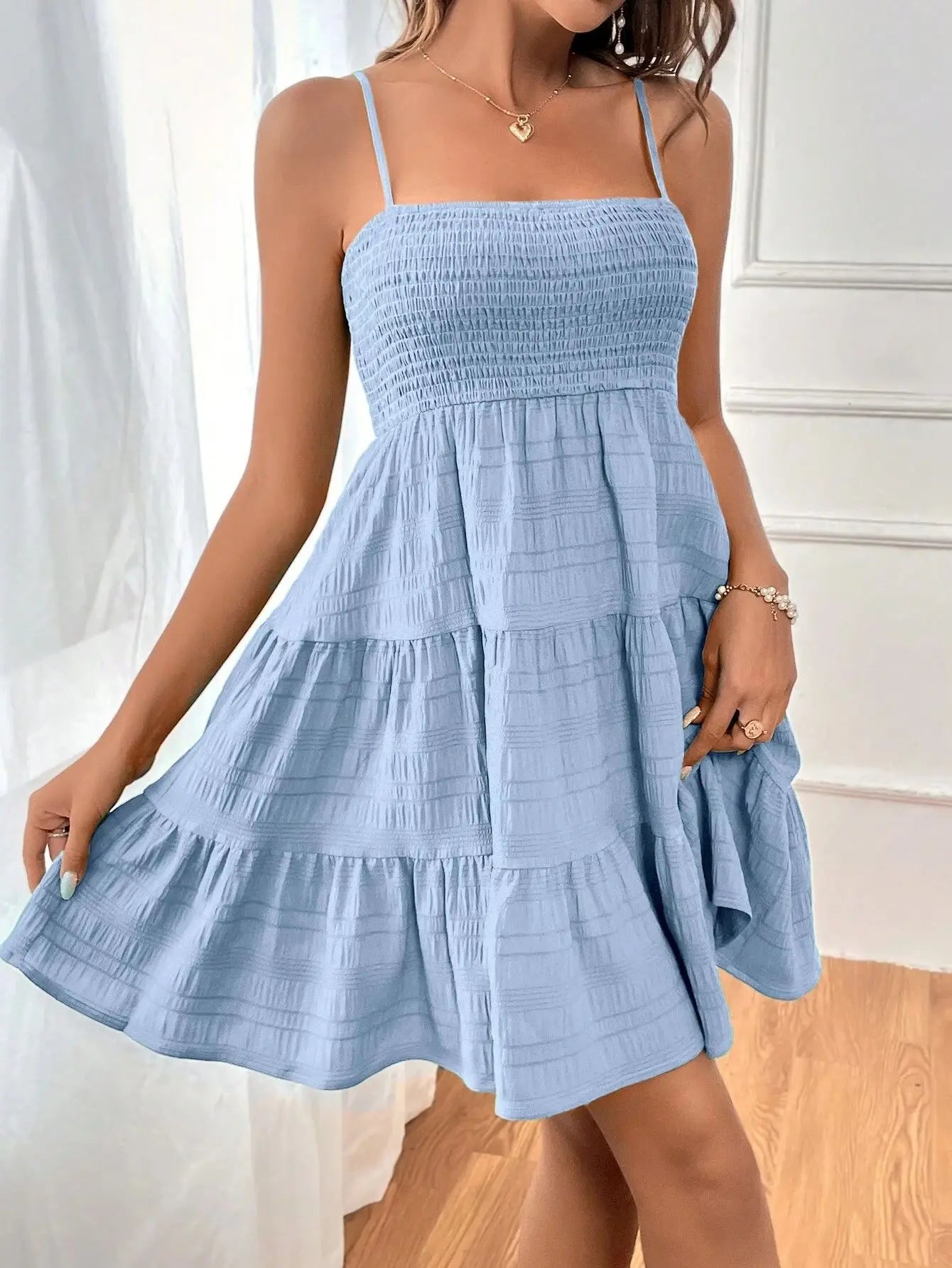 VALORIA | Women’s Smocked Bustier Mini Dress trendy short dress with modern romantic style