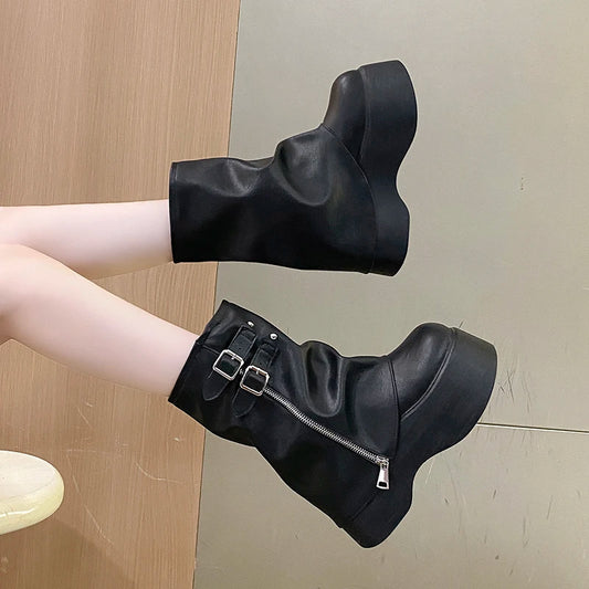 VALORIA | Women’s Soft Leather Platform Wedge Boots back view