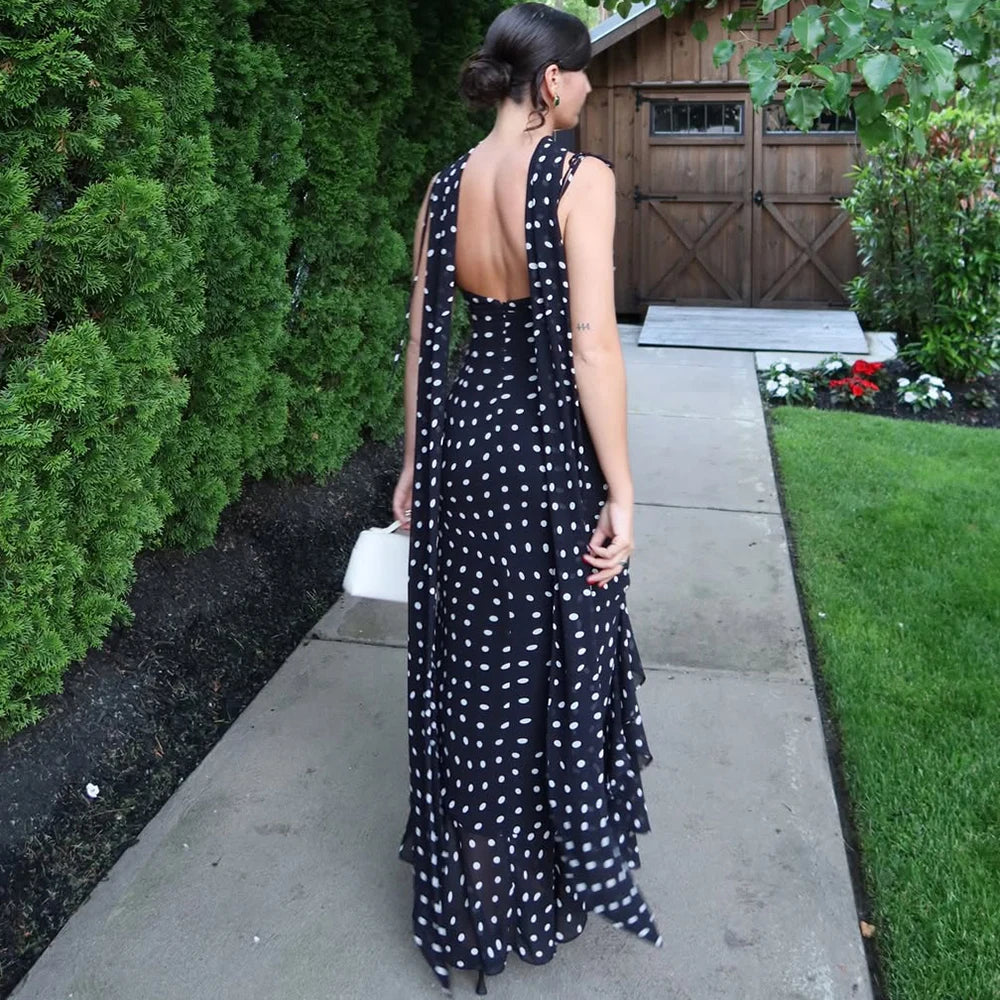 VALORIA | Women’s breathable polka dot pleated halter maxi dress for elegant all-day comfort