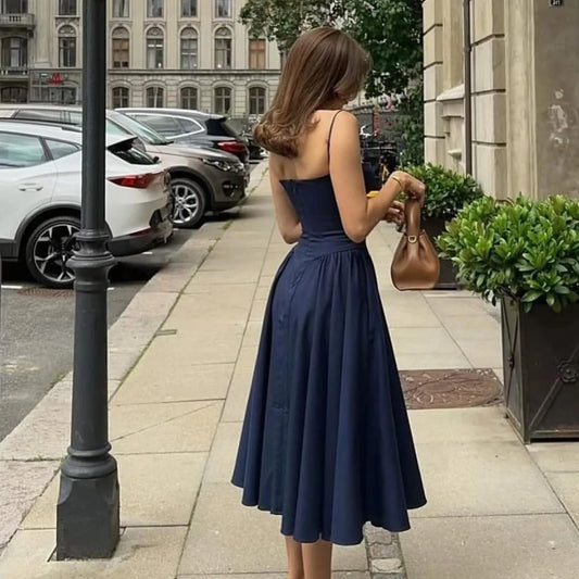 VALORIA | Women’s elegant corset pleated midi dress with flattering silhouette