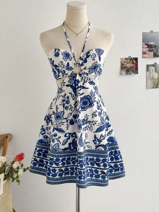 VALORIA | Women’s elegant floral halter neck dress with flowing silhouette