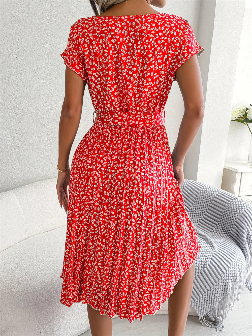 VALORIA | Women’s elegant floral pleated A-line maxi dress with flowing silhouette