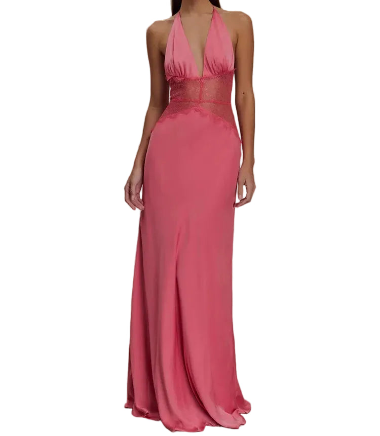 VALORIA | Women’s fashionable lace halter maxi dress for formal events, vacations and celebrations