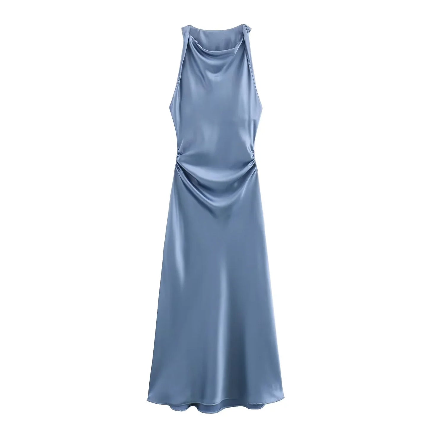 VALORIA | Women’s flattering satin evening dress designed with graceful drape and modern style