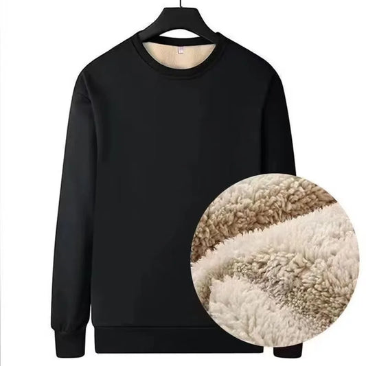 Black sweatshirt with a close-up of sheepskin lining on a white background
