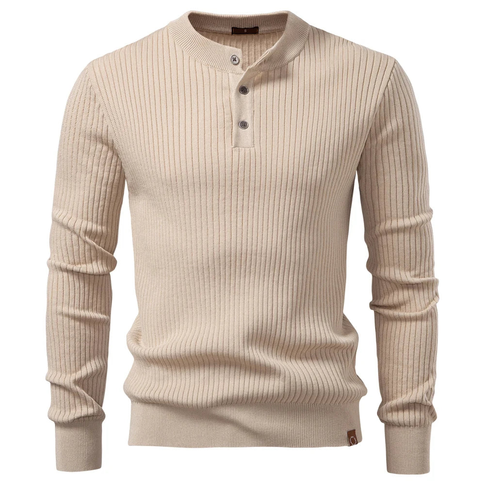 ALORIA | Men’s Ribbed Stripe Polo Shirt long sleeve