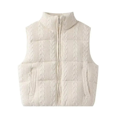 Beige quilted vest on a white background