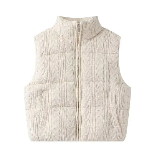 Beige quilted vest on a white background