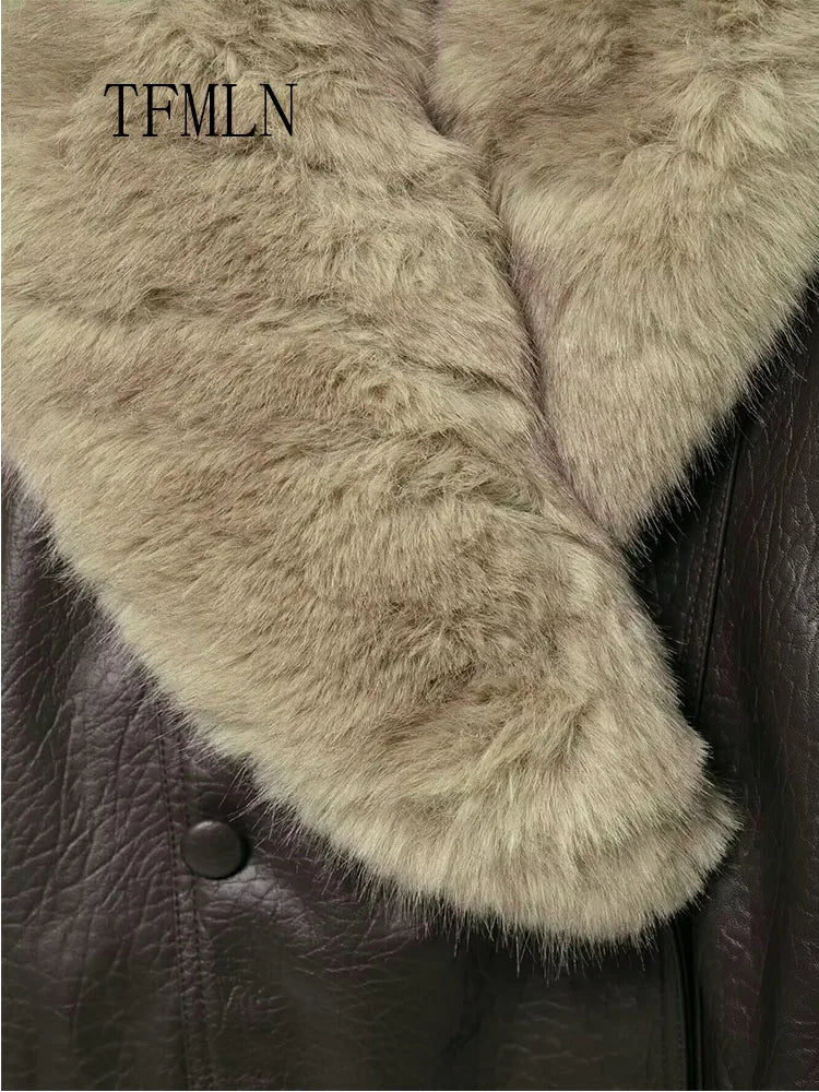 Close-up of a fur-trimmed leather jacket 