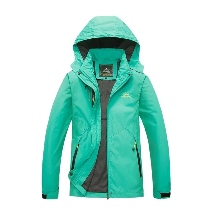 Teal jacket with black interior on a white background