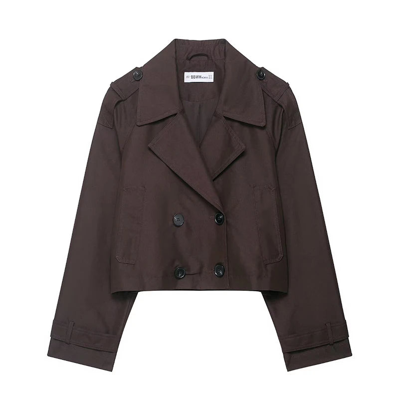 Brown jacket with button details on a white background
