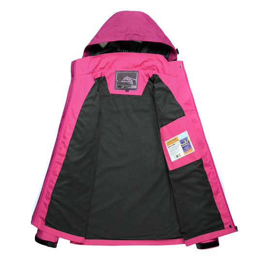 Pink and black jacket with a visible brand label on a white background