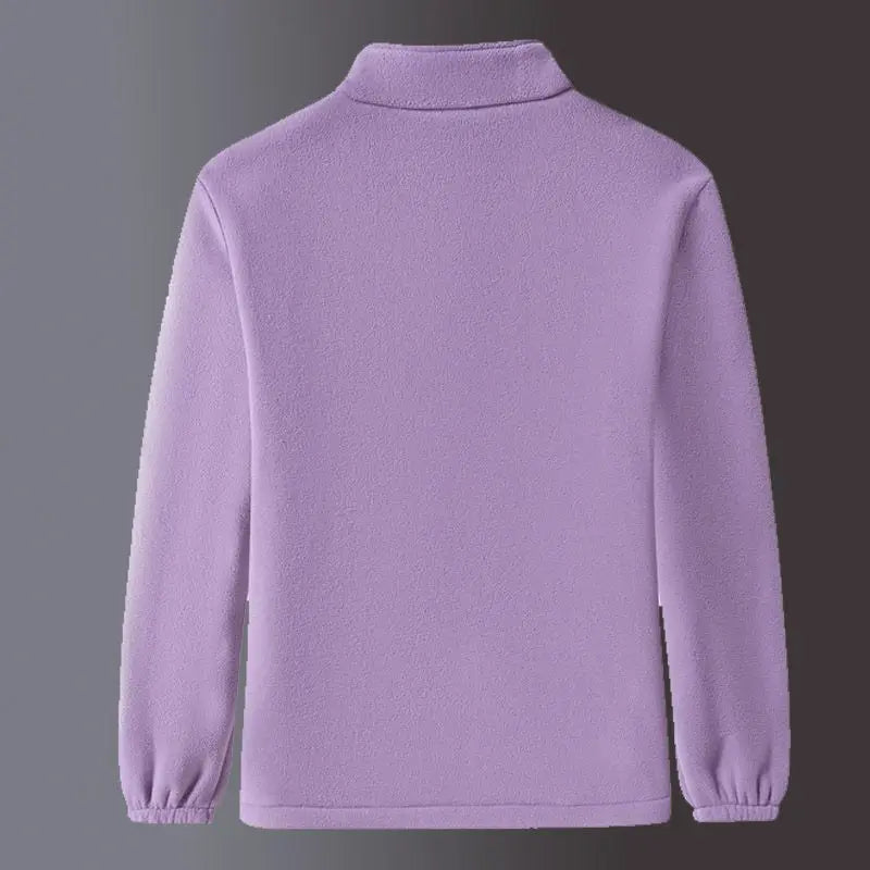 Purple fleece jacket on a gray background