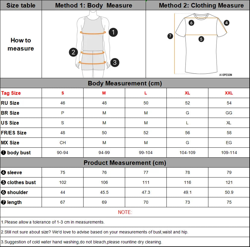Size chart for shirt measurements with text