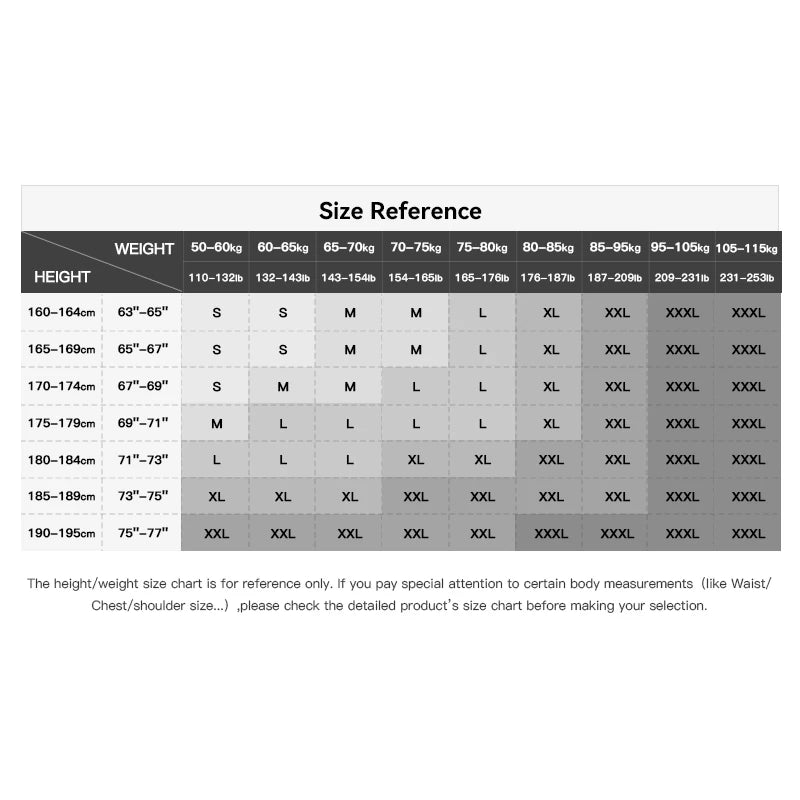 Size reference chart for valorioa jacket a white background