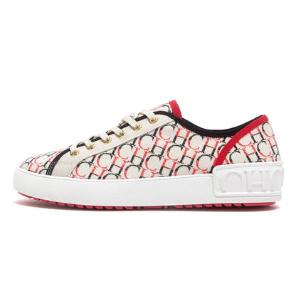 Sneaker with a patterned design on a white background