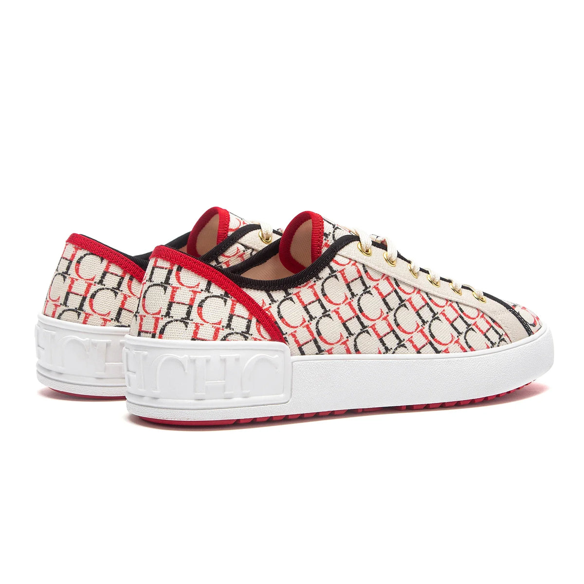 Sneakers with a patterned design on a white background