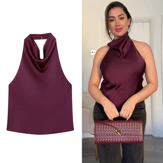 VALORIA | Elegant women’s satin halter cami top
