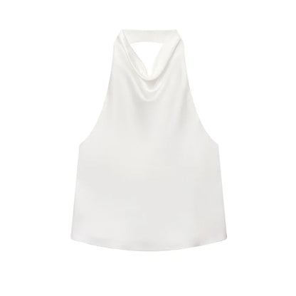VALORIA | Elegant women’s satin halter cami top blending timeless style, luxury and modern fashion
