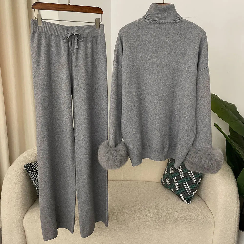 VALORIA | Fox Fur Cuff Knit Set for Women