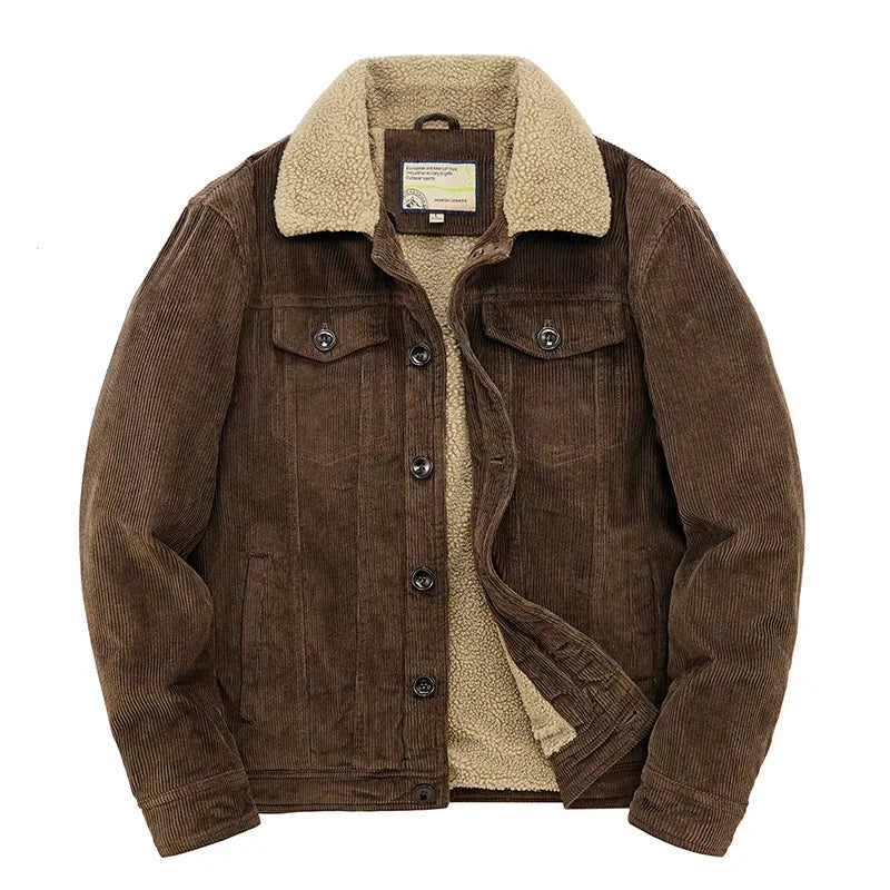 VALORIA | Men’s Corduroy Sherpa Lined Trucker Jacket side view