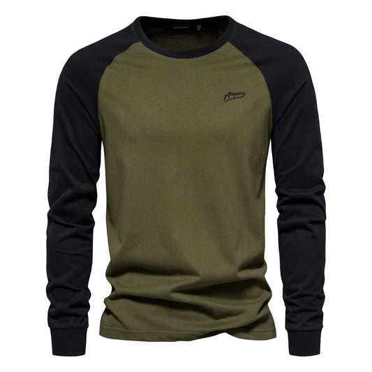 VALORIA | Men’s Cotton Patchwork Long Sleeve T-Shirt