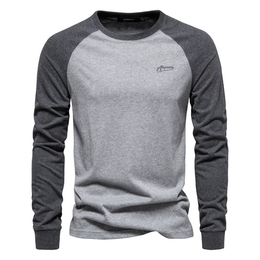 VALORIA | Men’s Cotton Patchwork Long Sleeve T-Shirt for Everyday Wear