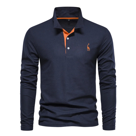 VALORIA | Men’s Embroidered Long Sleeve Polo Shirt button placket