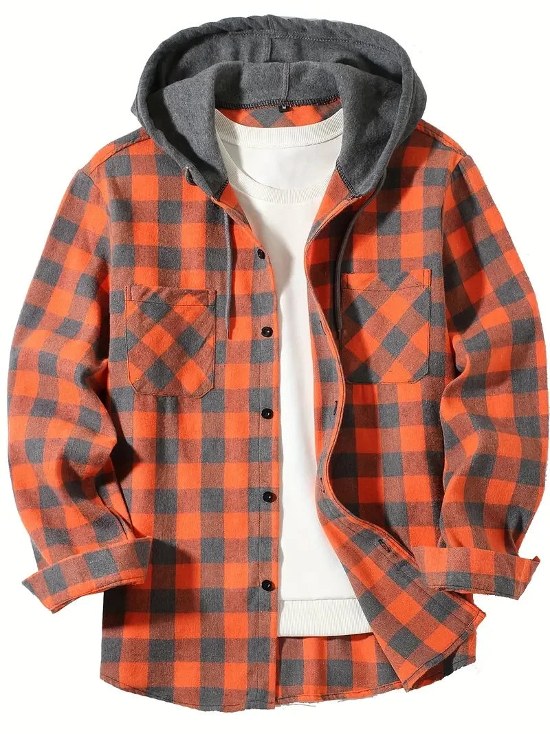 VALORIA | Men’s Hooded Plaid Shirt Jacket back view