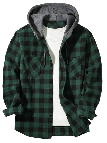 VALORIA | Men’s Hooded Plaid Shirt Jacket front view
