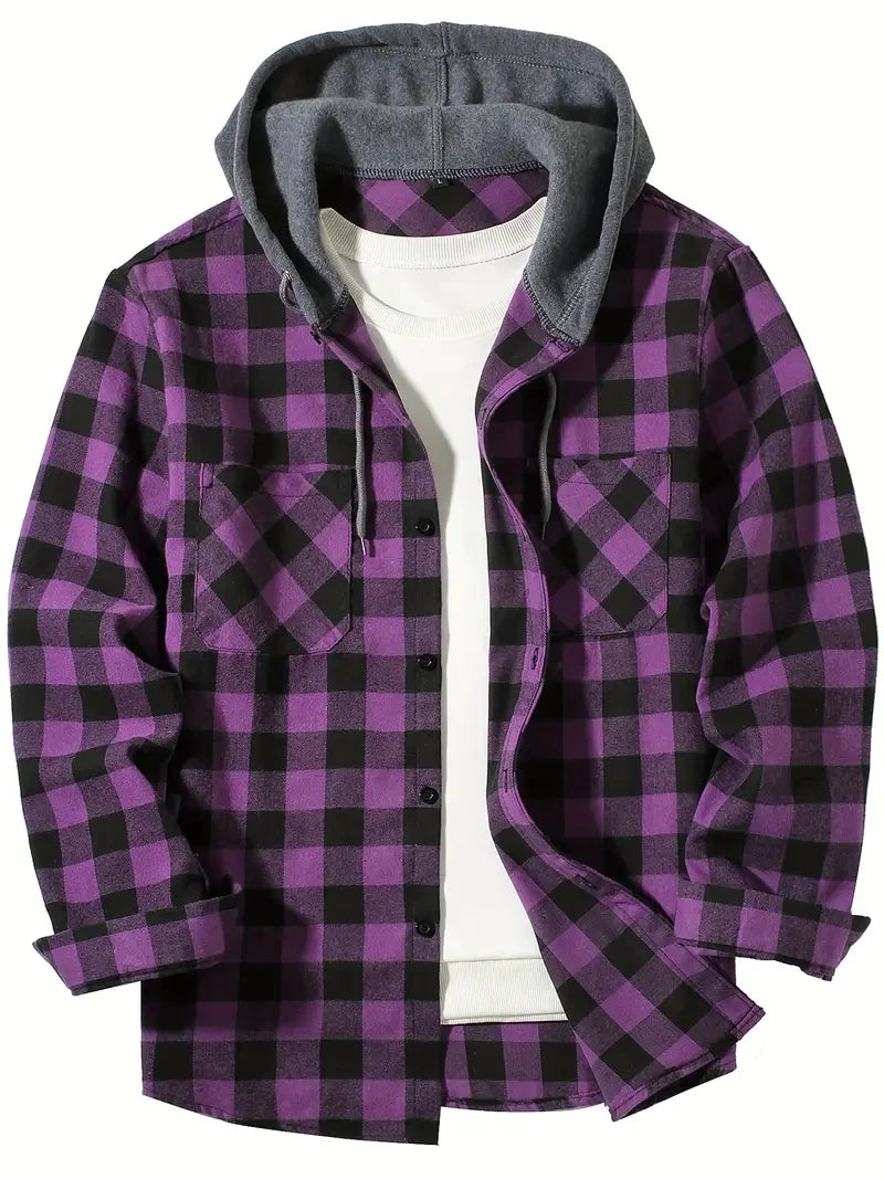 VALORIA | Men’s Hooded Plaid Shirt Jacket hooded design