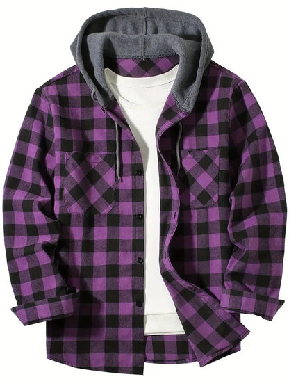 VALORIA | Men’s Hooded Plaid Shirt Jacket hooded design