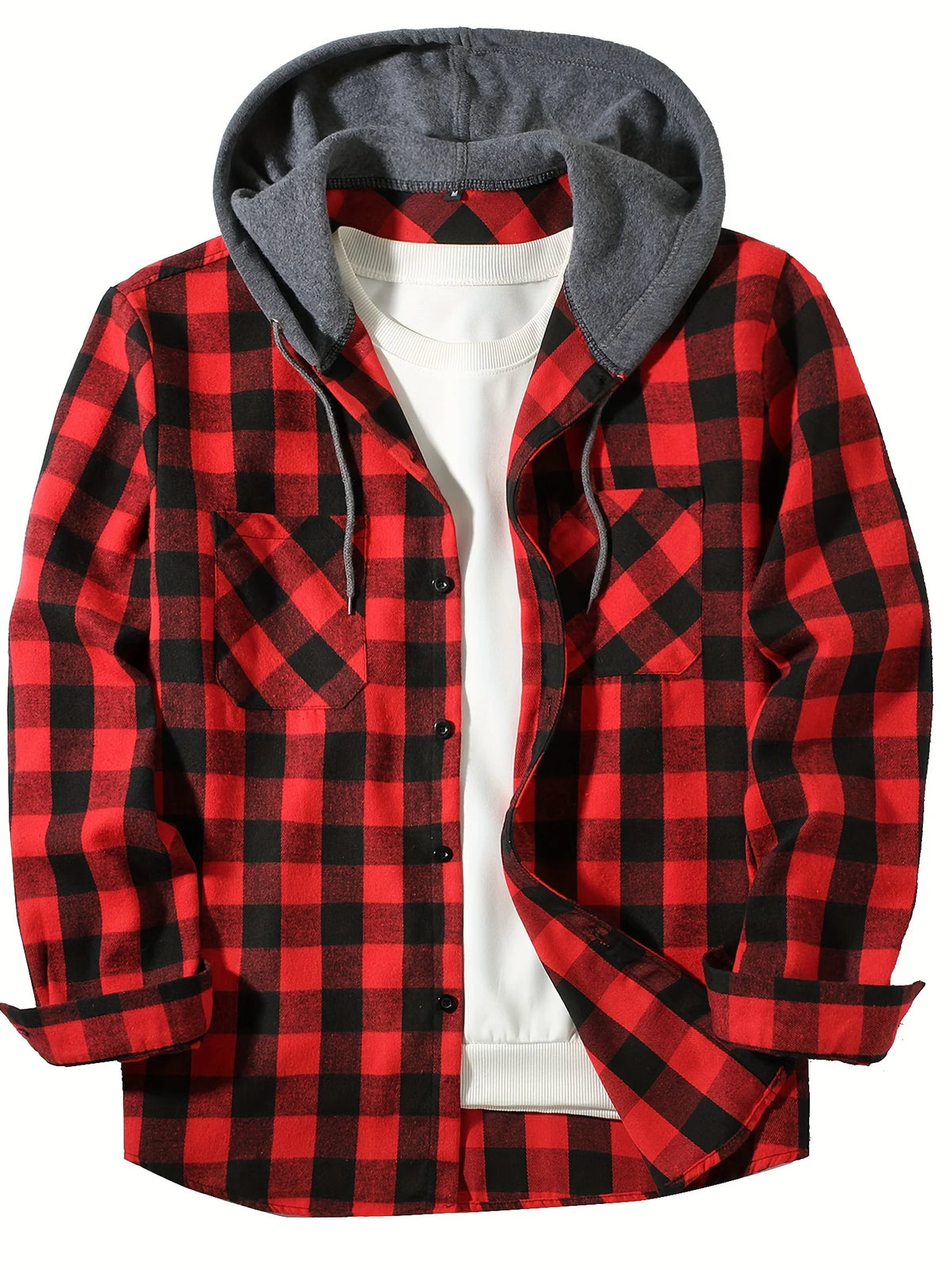 VALORIA | Men’s Hooded Plaid Shirt Jacket long sleeve style