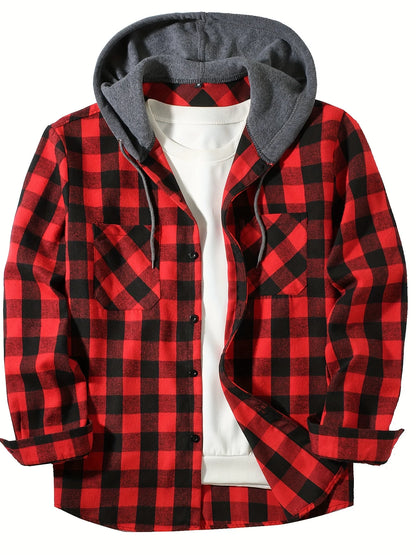 VALORIA | Men’s Hooded Plaid Shirt Jacket long sleeve style