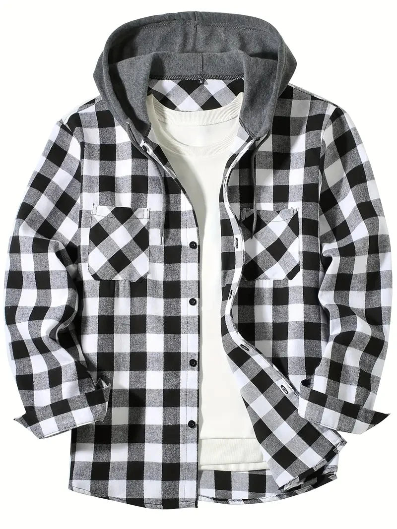 VALORIA | Men’s Hooded Plaid Shirt Jacket plaid pattern