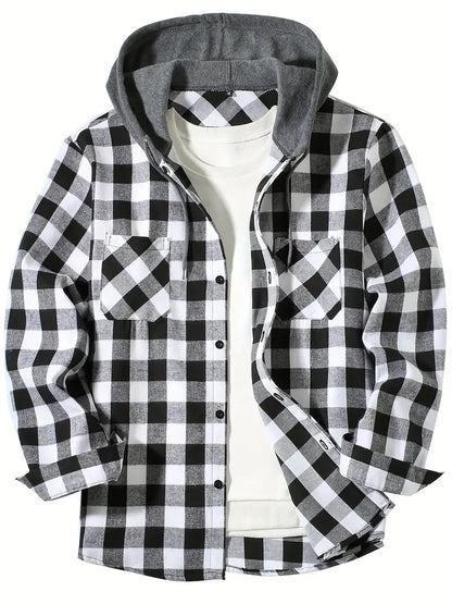 VALORIA | Men’s Hooded Plaid Shirt Jacket plaid pattern