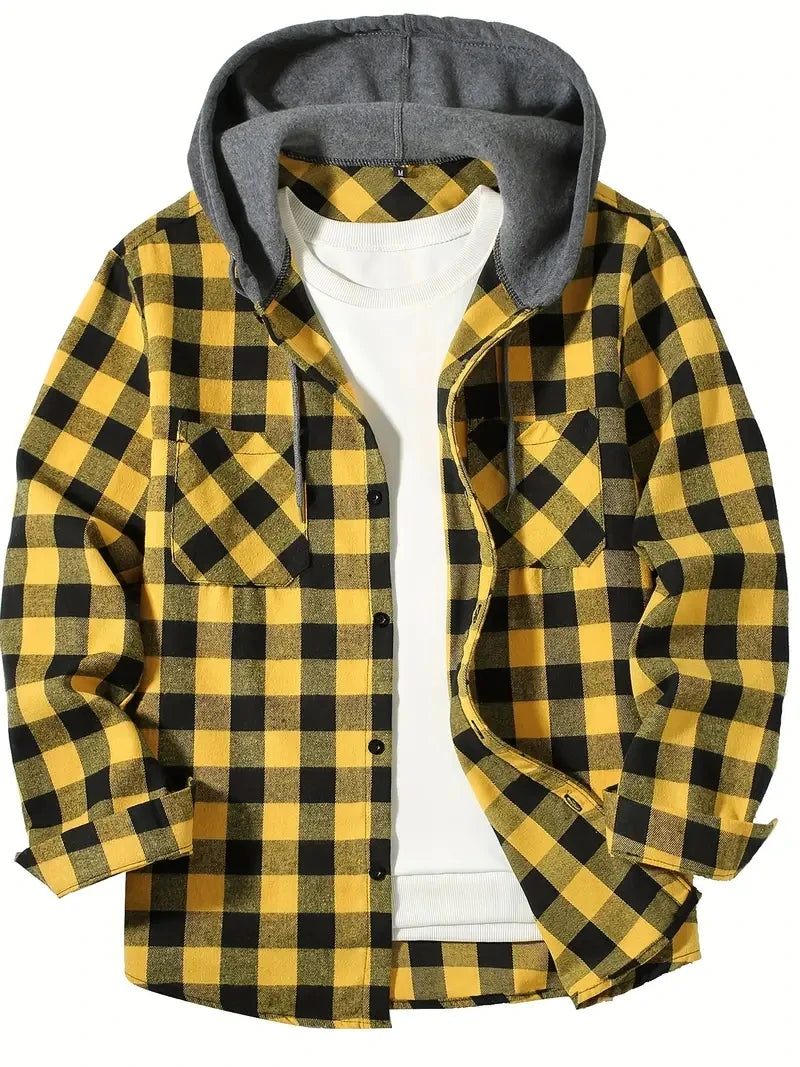 VALORIA | Men’s Hooded Plaid Shirt Jacket side view