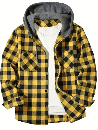 VALORIA | Men’s Hooded Plaid Shirt Jacket side view