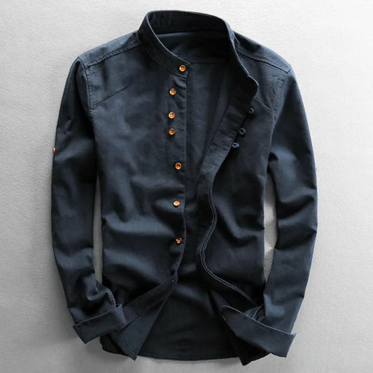 VALORIA | Men’s Linen Cotton Stand Collar Shirt