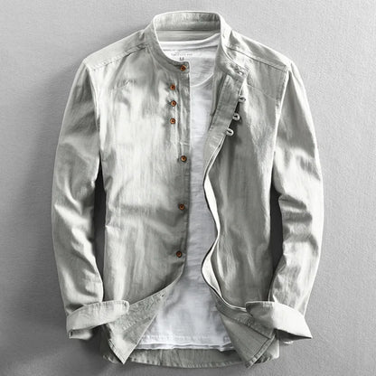 VALORIA | Men’s Linen Cotton Stand Collar Shirt soft linen cotton blend for everyday wear
