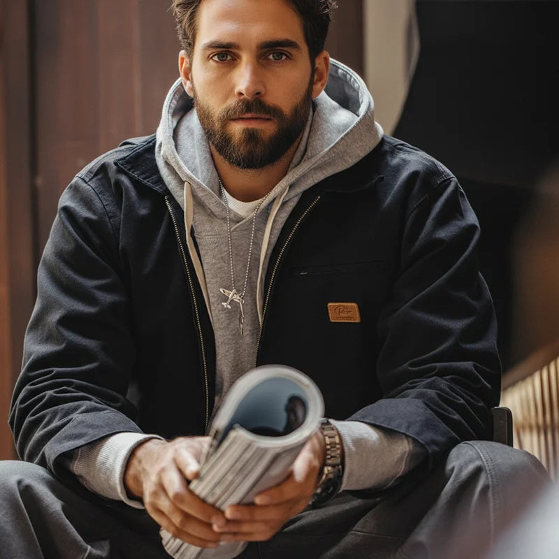VALORIA | Men’s Retro Canvas Jacket collar design