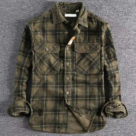 VALORIA | Men’s Vintage Plaid Corduroy Shirt