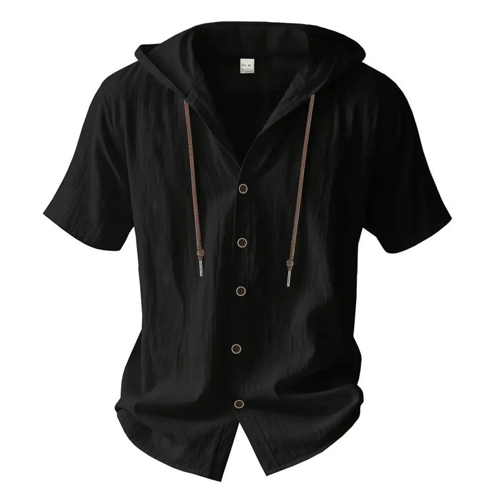 VALORIA | Men’s breathable cotton linen hooded shirt for summer wear