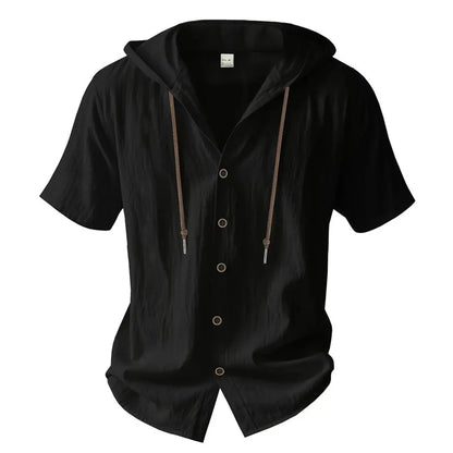 VALORIA | Men’s breathable cotton linen hooded shirt for summer wear