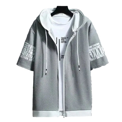 VALORIA | Men’s breathable short sleeve hooded T-shirt featuring full zip front