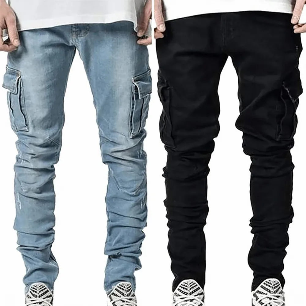 VALORIA | Men’s breathable slim-fit denim cargo jeans for work, travel and weekends